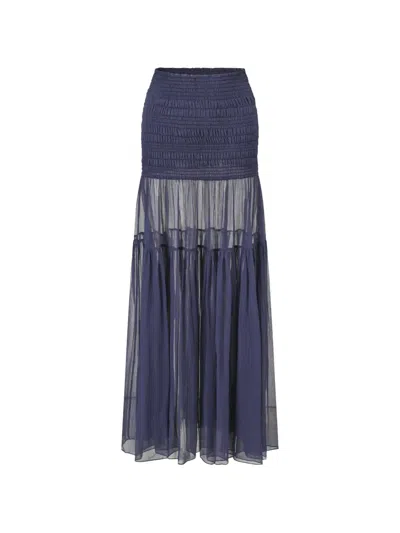 Oude Waag Shirred Tiered Maxi Skirt In Blue
