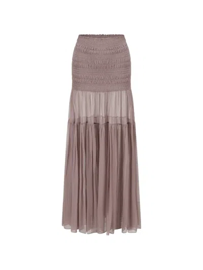 Oude Waag Shirred Tiered Maxi Skirt In Brown