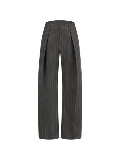 Oude Waag Striped Pleated Tailored Trousers In 그레이