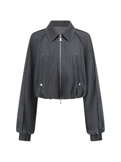Oude Waag Washed Cocoon Cropped Jacket In Gray