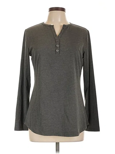 Pre-owned Ouges Long Sleeve Top Gray Keyhole Neckline Tops