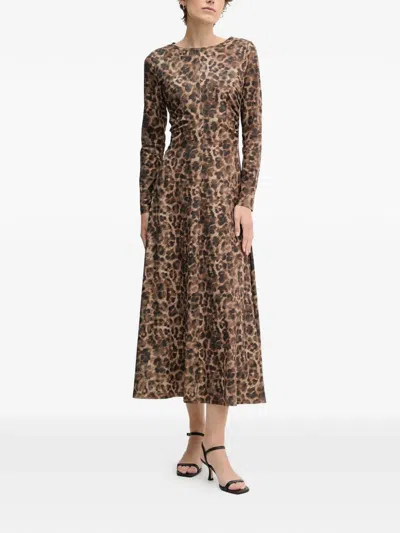 Ouí Animal-print Midi Dress In Brown