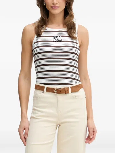 Ouí Beaded Striped Tank Top In 화이트