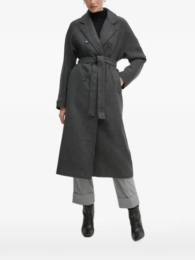 Ouí Belted Double-breasted Coat In Gray