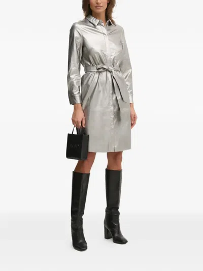Ouí Belted Mini Shirt Dress In Silver