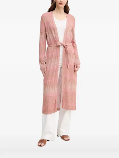 Ouí Belted Patterned Cardigan In Pink