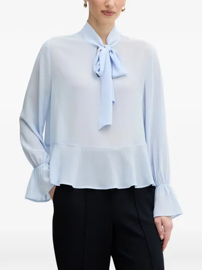 Ouí Bow-detail Peplum-hem Blouse In Blue