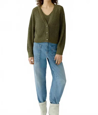 Ouí Button Front Long Sleeve Cardigan In Green Garden