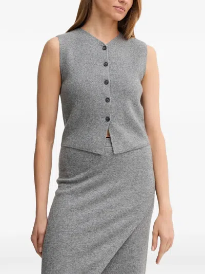 Ouí Button V-neck Sleeveless Knitwear In Gray