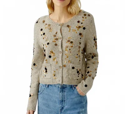 Ouí Cardigan Sequin Top In Off White/gold In Brown