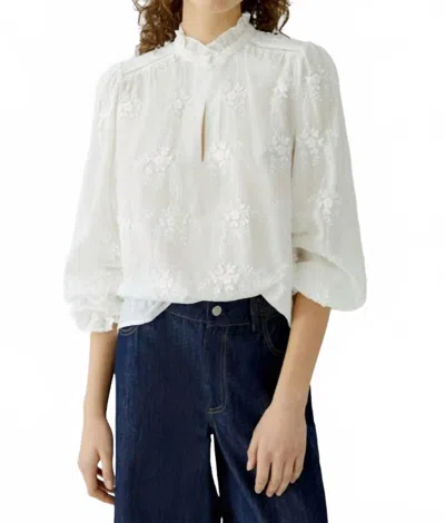 Ouí Cotton Batiste Floral Embroidery Blouse In Cloud Dancer In Animal Print