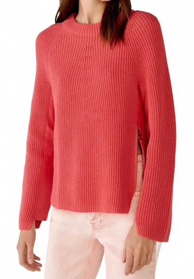 Ouí Crew Neck Open-back Ribbon Tie Knit Pullover Jumper In Pink Orange