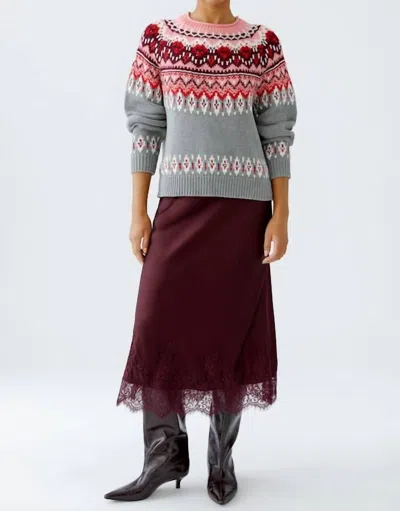 Ouí Fair Isle Sweater Top In Grey/red In Gray
