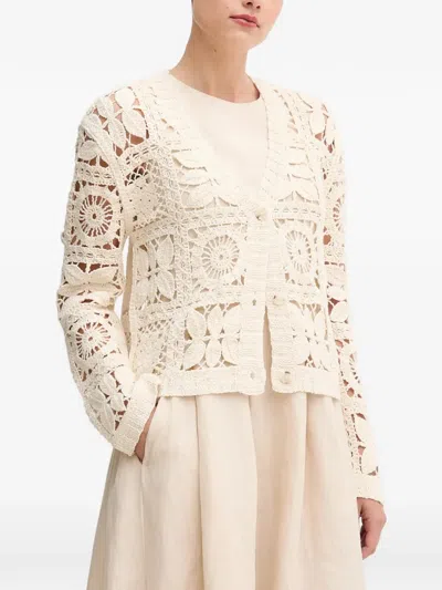 Ouí Crochet Buttoned Cardigan In Neutral