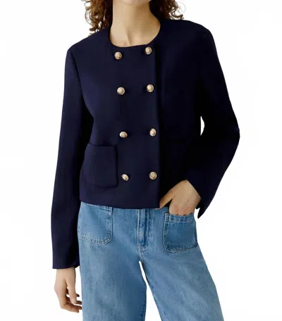 Ouí Double Breasted Ponte Blazer In Dark Blue