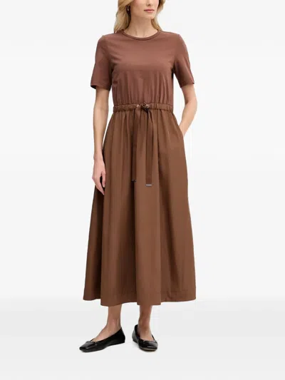 Ouí Drawstring-waist Short-sleeve Maxi Dress In Brown