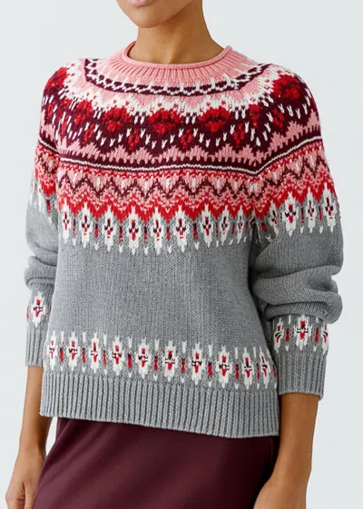 Ouí Fair Isle Sweater Top In Grey/red In Gray