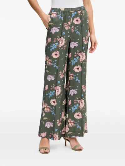 Ouí Floral-print Trousers In Green