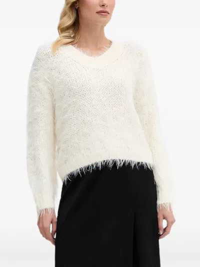 Ouí Fluffy V-neck Sweater In Neutral