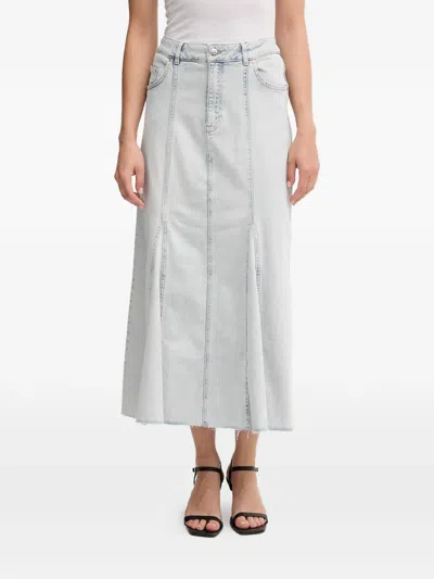 Ouí Frayed Panelled Midi Skirt In Gray