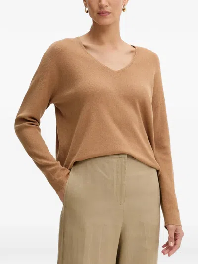 Ouí Freyja V-neck Knitted Pullover In Brown