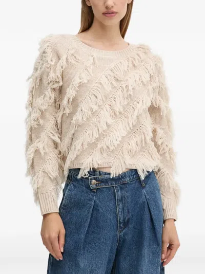 Ouí Fringed Sweater In Neutral