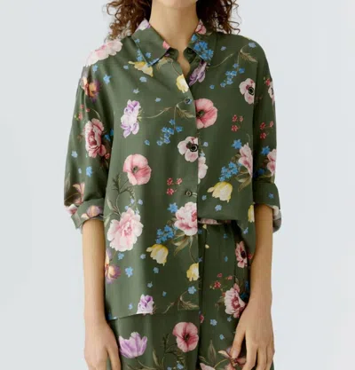 Ouí Garden Floral Blouse In Khaki Red In Multi