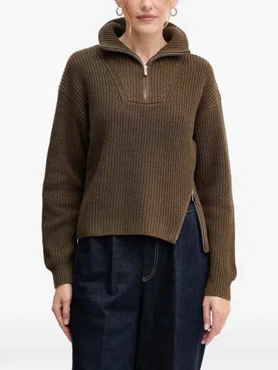 Ouí Half-zip Sweater In Brown