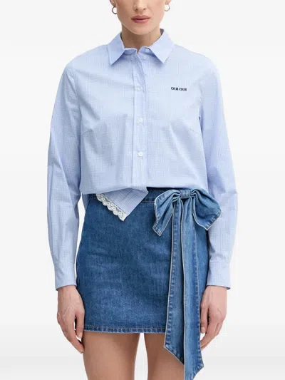 Ouí Lace-trim Checked Shirt In Blue