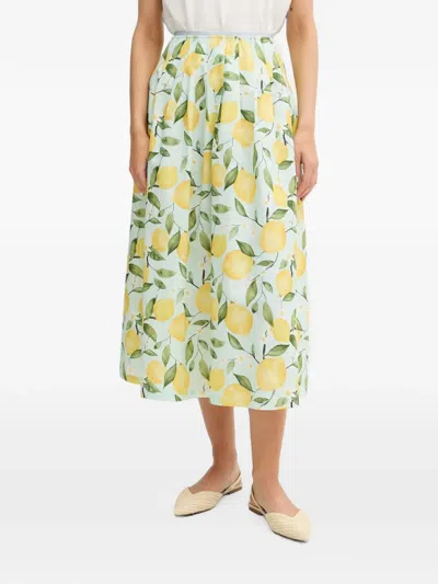 Ouí Lemon-print Pleated Midi Skirt In Green