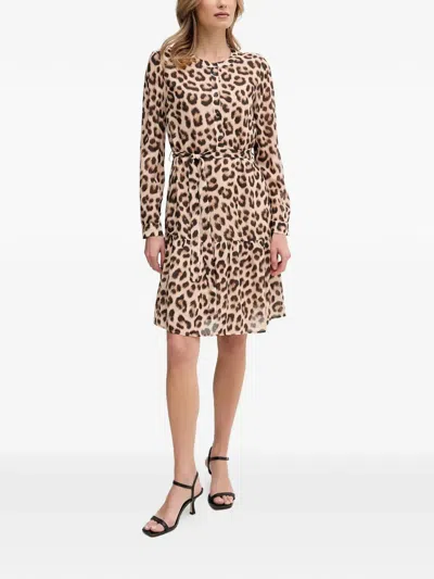 Ouí Leopard-print Belted Midi Dress In Brown