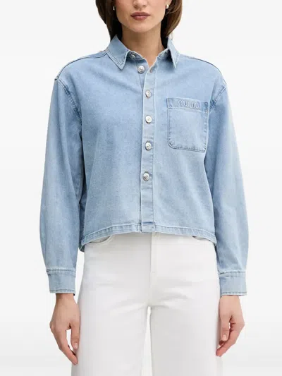 Ouí Logo-embroidered Denim Shirt In Blue