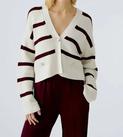 Ouí Long Sleeve Sweater Cardigan In White/red