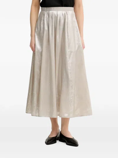 Ouí Metallic-effect Pleated Midi Skirt In Silver