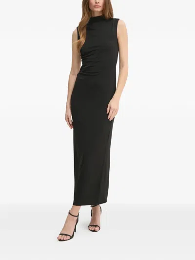 Ouí Mock-neck Ruched Maxi Dress In Black