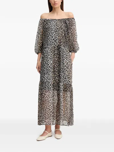 Ouí Off-shoulder Animal-print Maxi Dress In Animal Print