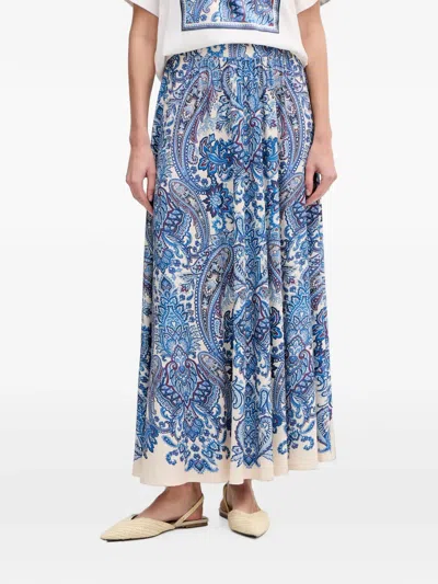 Ouí Paisley-print Straight Maxi Skirt In 블루