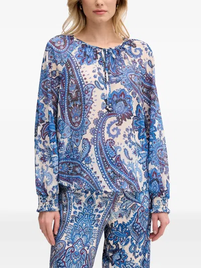 Ouí Paisley-print Tie-neck Blouse In Blau