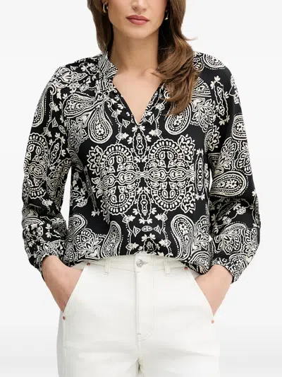 Ouí Paisley-print V-neck Blouse In Black