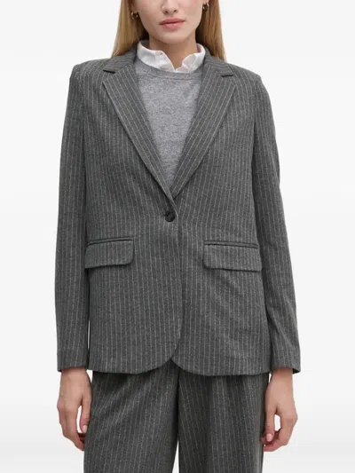 Ouí Pinstripe Flap-pocket Blazer In Gray
