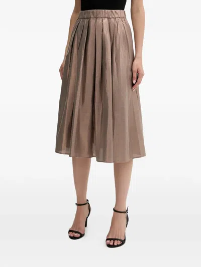 Ouí Pleated Midi Skirt In Brown
