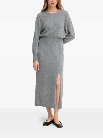 Ouí Rib-knit Slit-detail Midi Dress In Gray