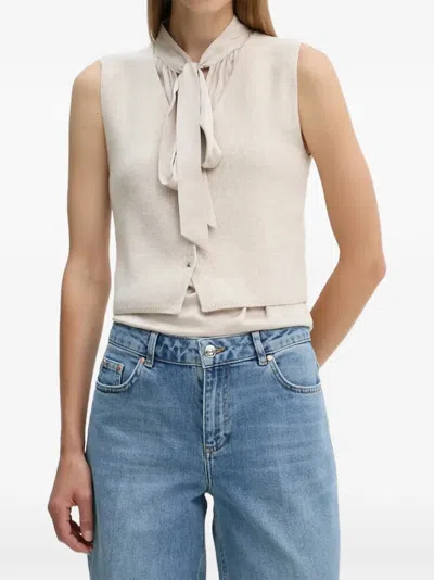 Ouí Ribbed-knit V-neck Waistcoat In Neutral
