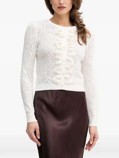 Ouí Ruffled Pointelle-knit Cardigan In White