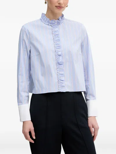 Ouí Ruffled Striped Shirt In Blue