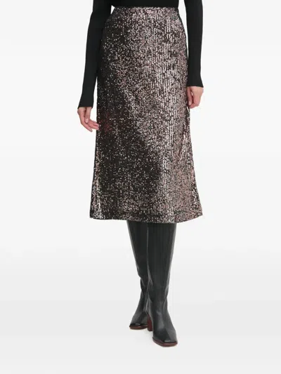Ouí Sequin Midi Skirt In Brown