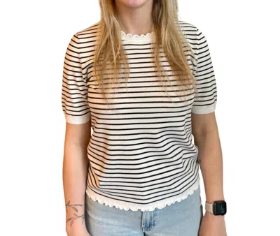 Ouí Short Sleeve Striped Sweater In Off White Brown In Multi