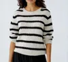Ouí Stripe Crew Sweater In Light Camel Grey In Multi