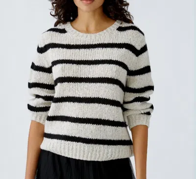 Ouí Stripe Crew Sweater In Light Camel Grey In Multi