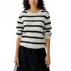 Ouí Stripe Crew Sweater In Light Camel Grey In White